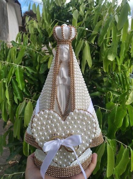 Nossa Senhora Aparecida 27cm com Pérolas Porta Aliança