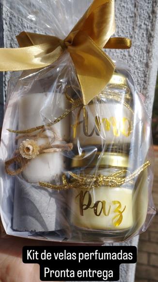 Kit Vela Concreto + 2 Velas Vidrinho 40ml para Lembrancinha