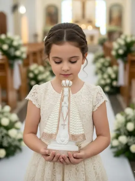 Nossa Senhora Aparecida 28cm com Pérolas Porta Aliança