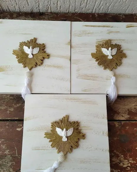 Kit 3 Caixas MDF + 3 Pingentes Divino Espírito Santo