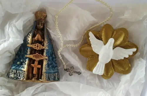 Kit Nossa Sra Aparecida + ímã Flor + tercinho
