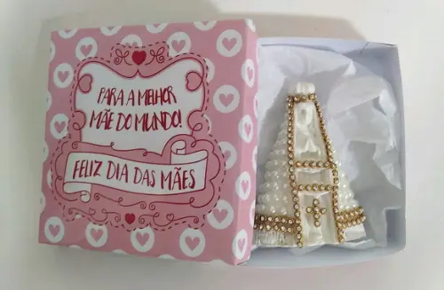 Nossa Senhora Aparecida 8cm pérolas + caixinha