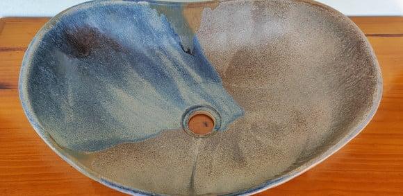 Cuba de Apoio Oval Cinzazul, Multicor em Cerâmica Artesanal