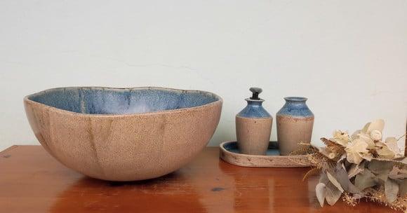 Cuba de Apoio Artesanal Coco Mini Azul 30 cm