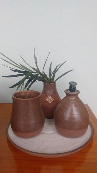 Kit para Lavabo Marrom Acessórios em Cerâmica 4 Peças