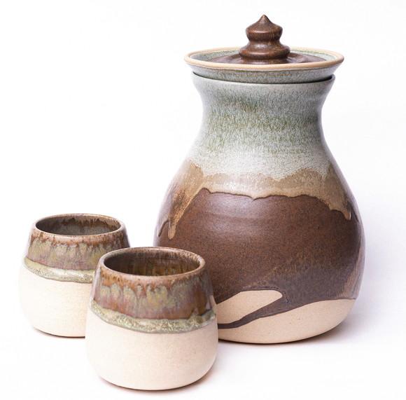 Moringa com Tampa e Copos em Cerâmica Artesanal