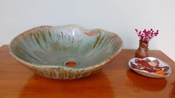 Cuba de Apoio Aurora Verde Redonda 38cm -cerâmica Artesanal