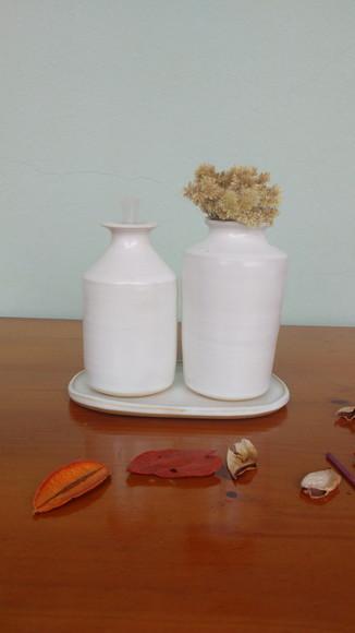 Kit para Lavabo Branco em Cerâmica Artesanal 3 Peças