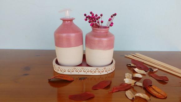 Kit Lavabo Dunaliella com Saboneteira e Aromatizador 3 Peças