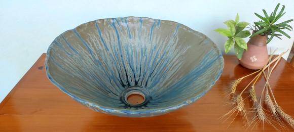 Cuba de Apoio Pétala em Cerâmica Artesanal 37 cm de Diâmetro