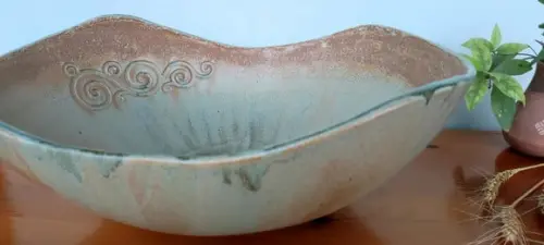 Cuba de Apoio Oval Arabesco com Relevos, Cerâmica Artesanal