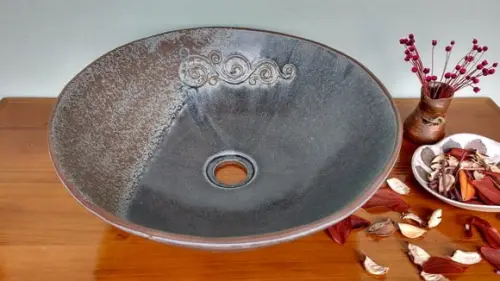 Cuba de Apoio Textura com Relevos, Cerâmica Artesanal 36cm