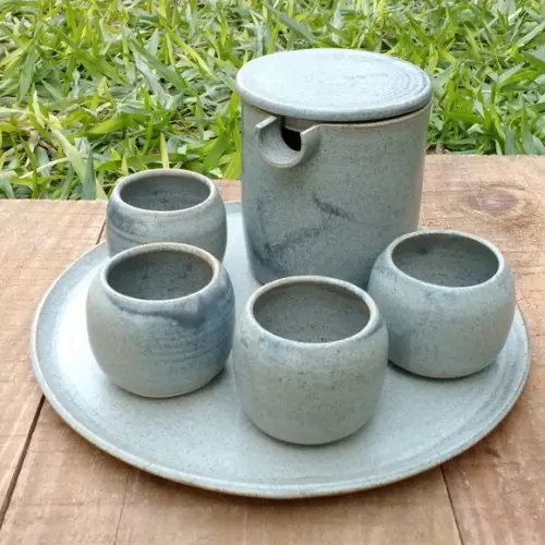 Conjunto para Chá com 7 Peças em Cerâmica Artesanal