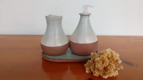 Kit para Lavabo Verde- Saboneteira e Aromatizador 3 Peças
