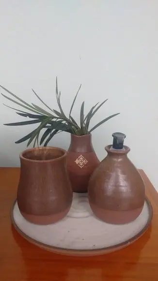 Kit para Lavabo Marrom Acessórios em Cerâmica 4 Peças
