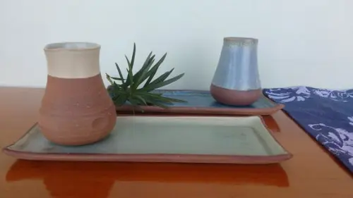 Bandeja de Apoio Retângulo Verde ou Azul Cerâmica Artesanal