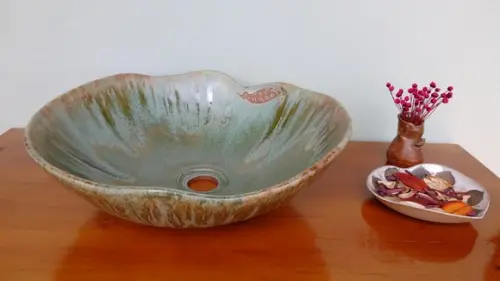 Cuba de Apoio Aurora Verde Redonda 38cm -cerâmica Artesanal