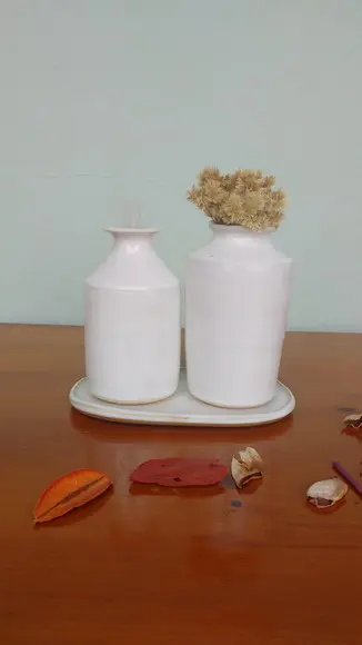 Kit para Lavabo Branco em Cerâmica Artesanal 3 Peças