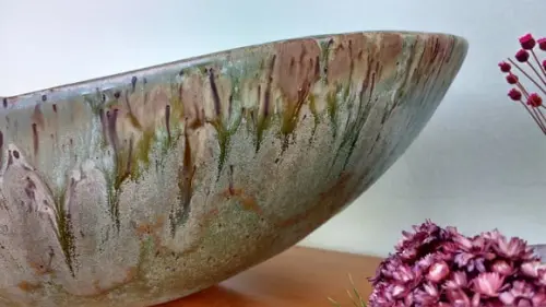 Cuba de Apoio Oval Amazônia em Cerâmica Artesanal 32 x 43 cm