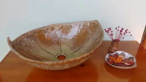Cuba de Apoio Folha Outono em Cerâmica Artesanal com Relevos