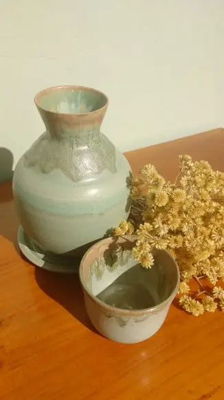 Moringa em Cerâmica Artesanal com Prato e Copo Verde