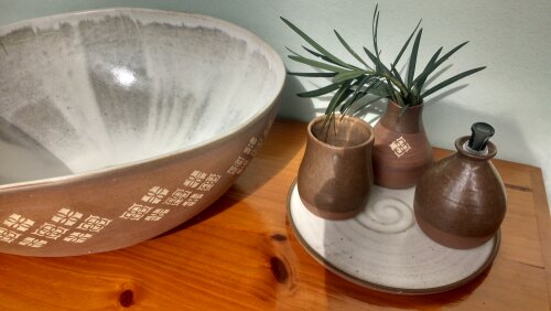 Kit para Lavabo Marrom Acessórios em Cerâmica 4 Peças
