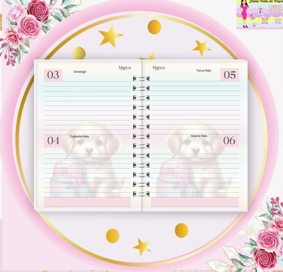 Arquivo Digital Combo Agenda Escolar Cachorrinho Aquarelado