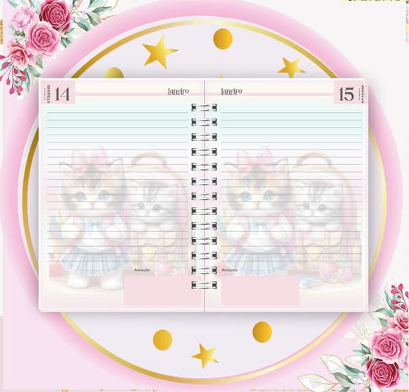Arquivo Digital Combo Agenda Escolar Gatinha Aquarela 01