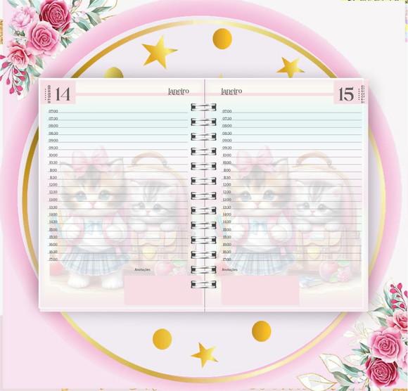 Arquivo Digital Combo Agenda Escolar Gatinha Aquarela 01
