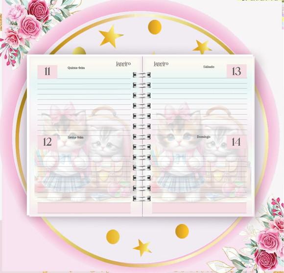 Arquivo Digital Combo Agenda Escolar Gatinha Aquarela 01