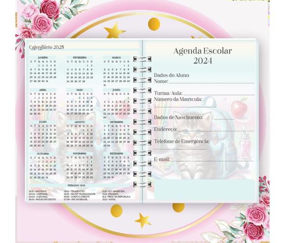 Arquivo Digital Combo Agenda Escolar Gatinho Aquarela 03