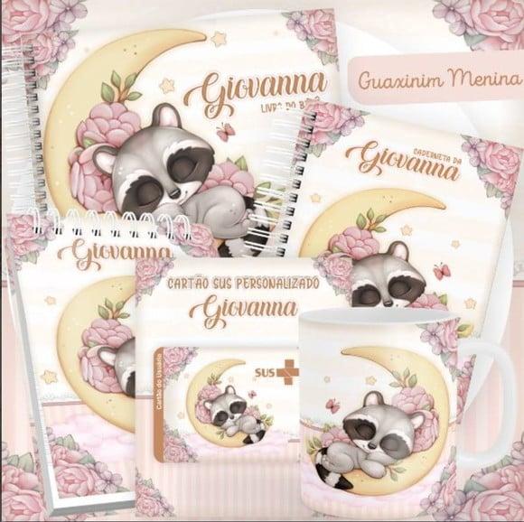 Combo Caderneta e Livro Guaxinim Menina Arquivo Digital