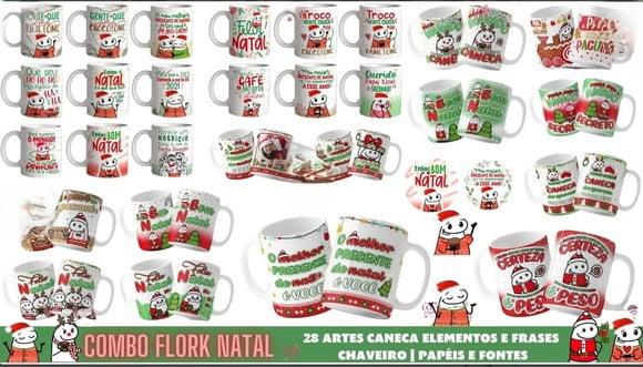 Combo Flork Natal Arte Caneca Elementos Frases e Papéis