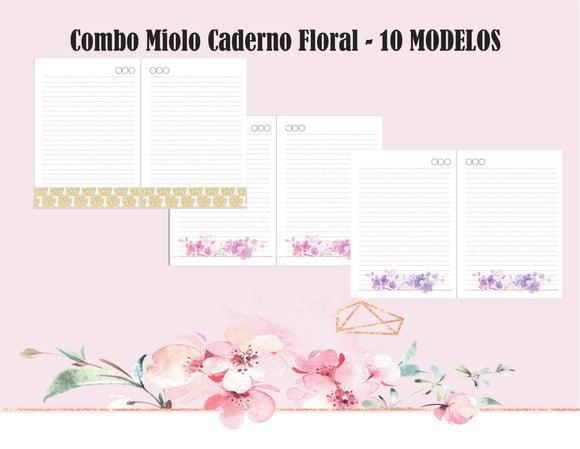 Combo Miolo Caderno Floral - 10 MODELOS