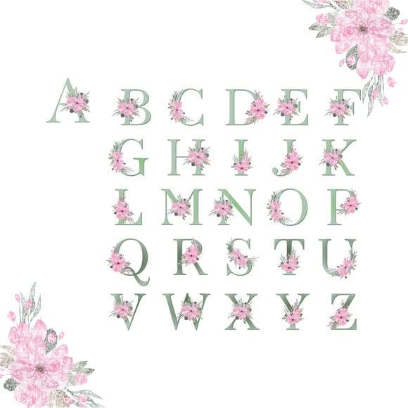 Kit Digital Alfabeto Floral Verde