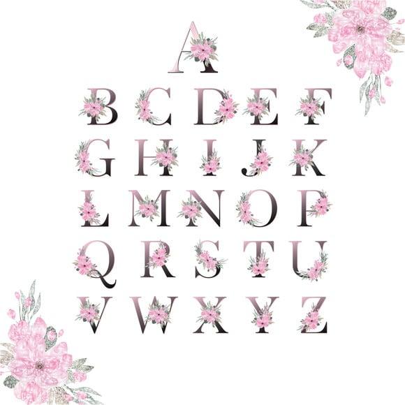 Kit Digital Alfabeto Floral Rosa