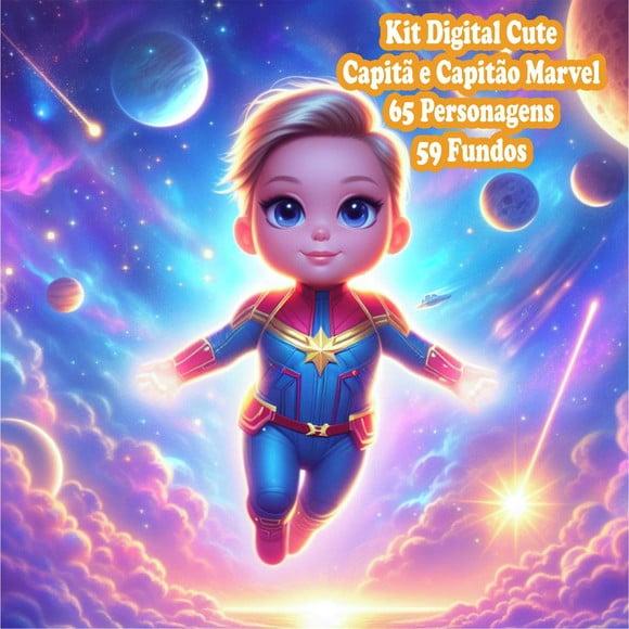 Kit Digital Cute Capitã Marvel e Capitão America