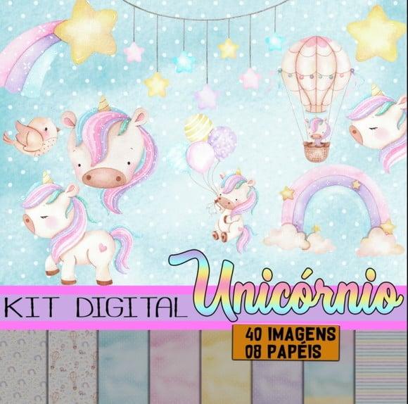 Kit Digital Unicórnio Aquarelado Scrapbook