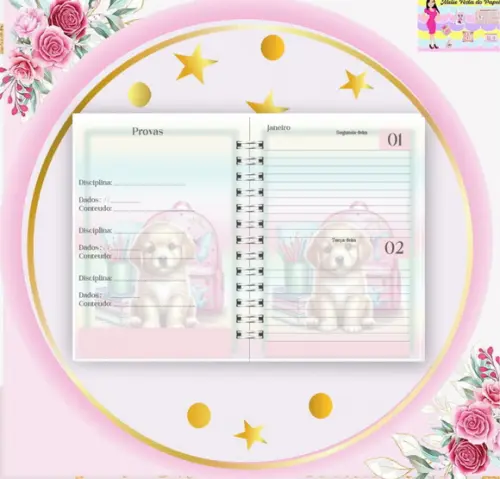Arquivo Digital Combo Agenda Escolar Cachorrinho Aquarela 3