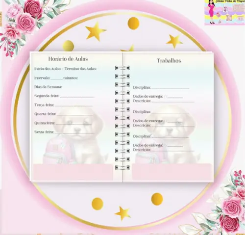 Arquivo Digital Combo Agenda Escolar Cachorrinho Aquarelado