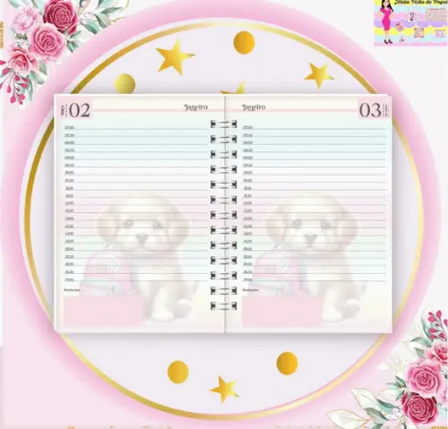 Arquivo Digital Combo Agenda Escolar Cachorrinho Aquarelado