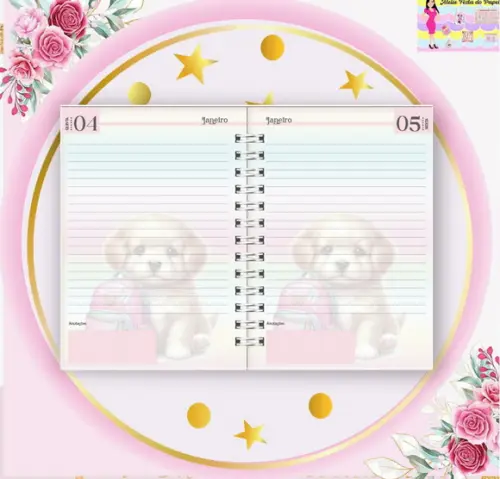 Arquivo Digital Combo Agenda Escolar Cachorrinho Aquarelado