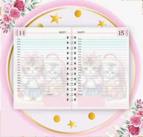 Arquivo Digital Combo Agenda Escolar Gatinha Aquarela 01