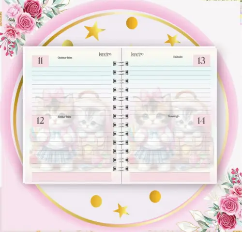 Arquivo Digital Combo Agenda Escolar Gatinha Aquarela 01