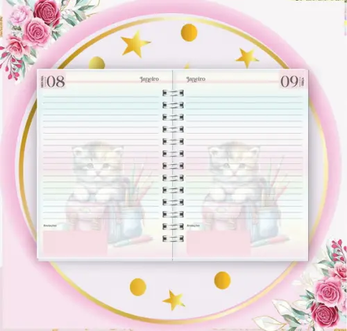 Arquivo Digital Combo Agenda Escolar Gatinho Aquarela