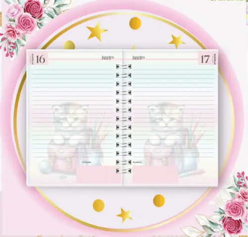 Arquivo Digital Combo Agenda Escolar Gatinho Aquarela