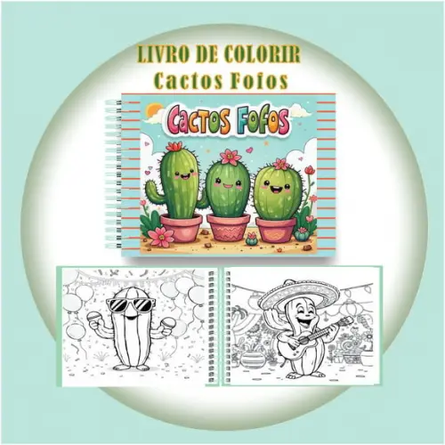 Arquivo Digital Livro de Colorir Cactos Fofos