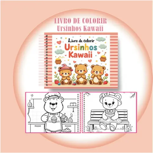 Arquivo Digital Livro de Colorir Ursinhos Kawaii