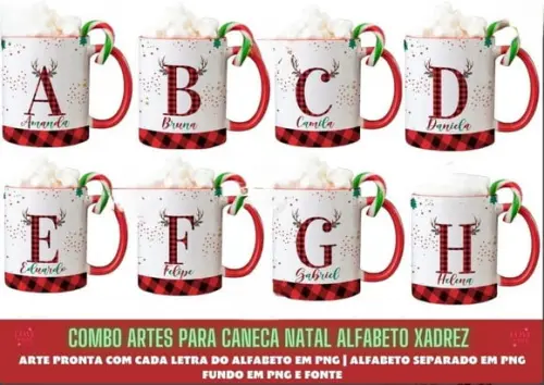 Combo Artes para Caneca Natal Alfabeto Xadrez