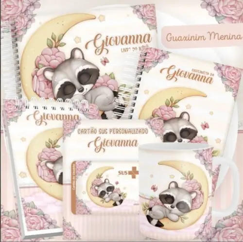 Combo Caderneta e Livro Guaxinim Menina Arquivo Digital
